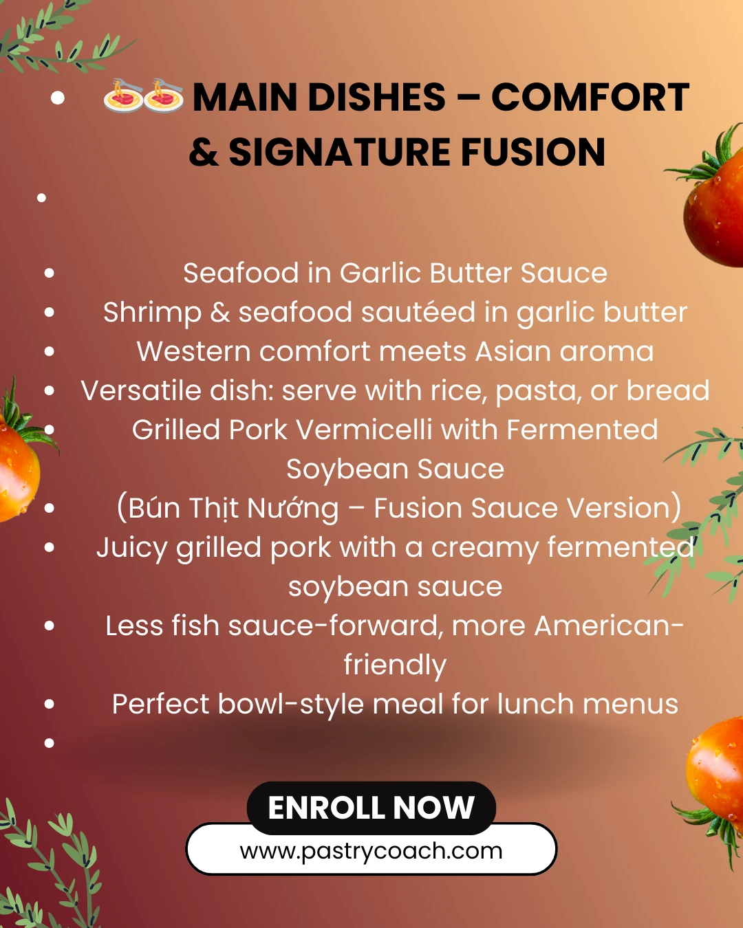 FUSION FOOD COOKING CLASS- JULLIA TRAN- PASTRY COACH
