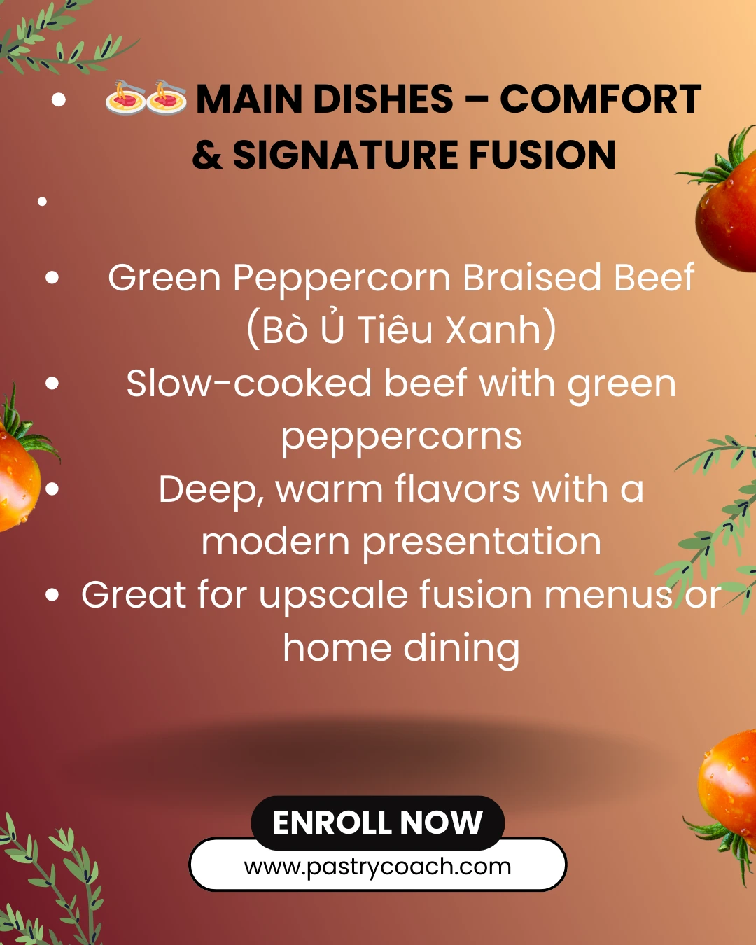 FUSION FOOD COOKING CLASS- JULLIA TRAN- PASTRY COACH