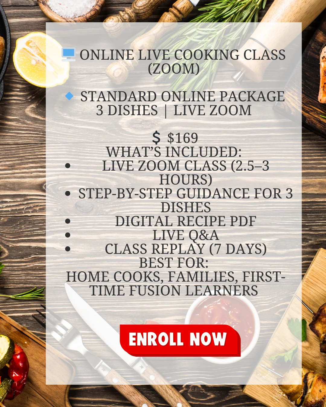 FUSION FOOD COOKING CLASS - JULLIA TRAN- PASTRY COACH