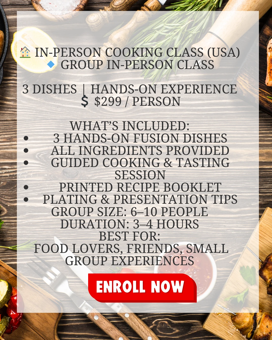 FUSION FOOD COOKING CLASS - JULLIA TRAN- PASTRY COACH