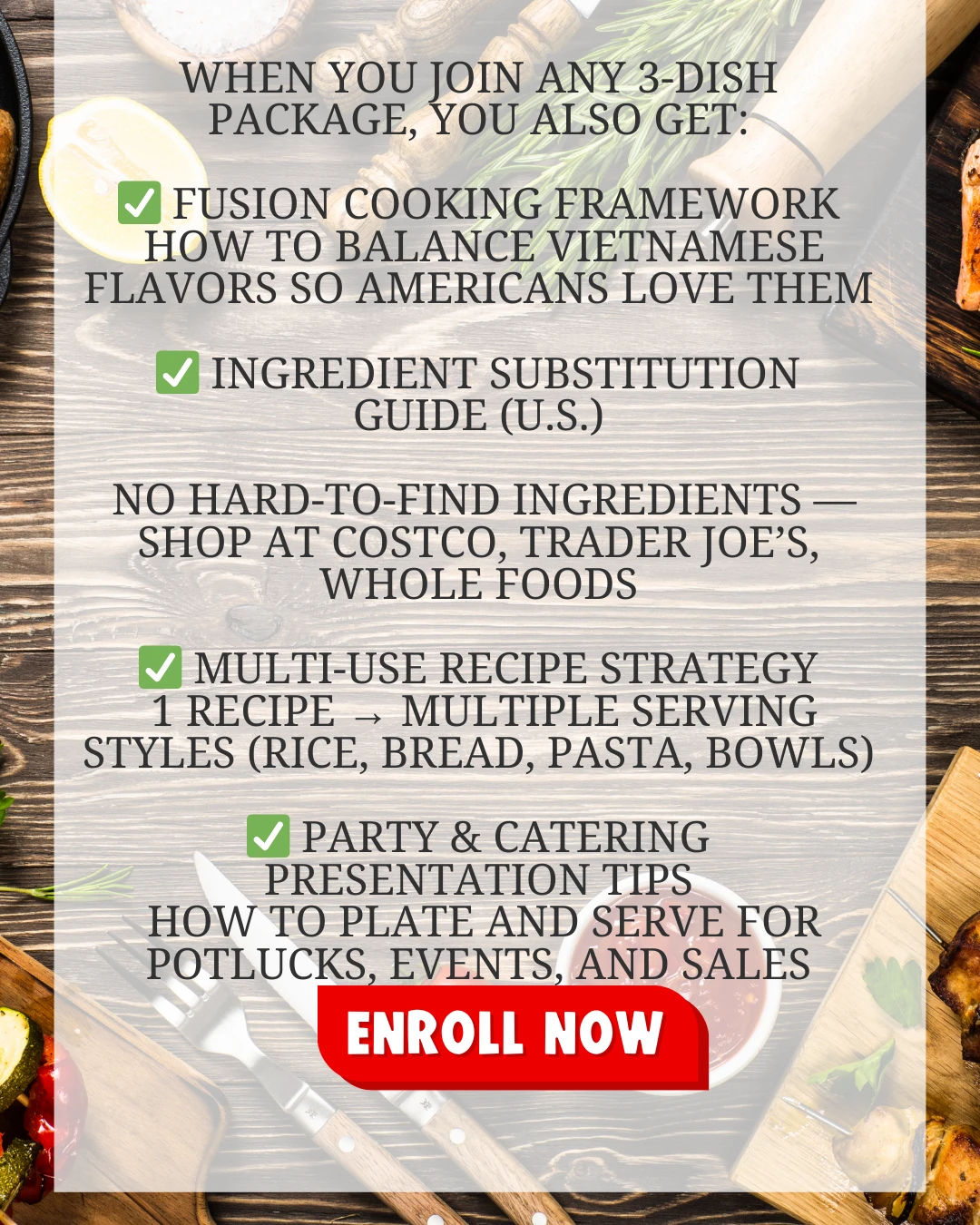 FUSION FOOD COOKING CLASS - JULLIA TRAN- PASTRY COACH