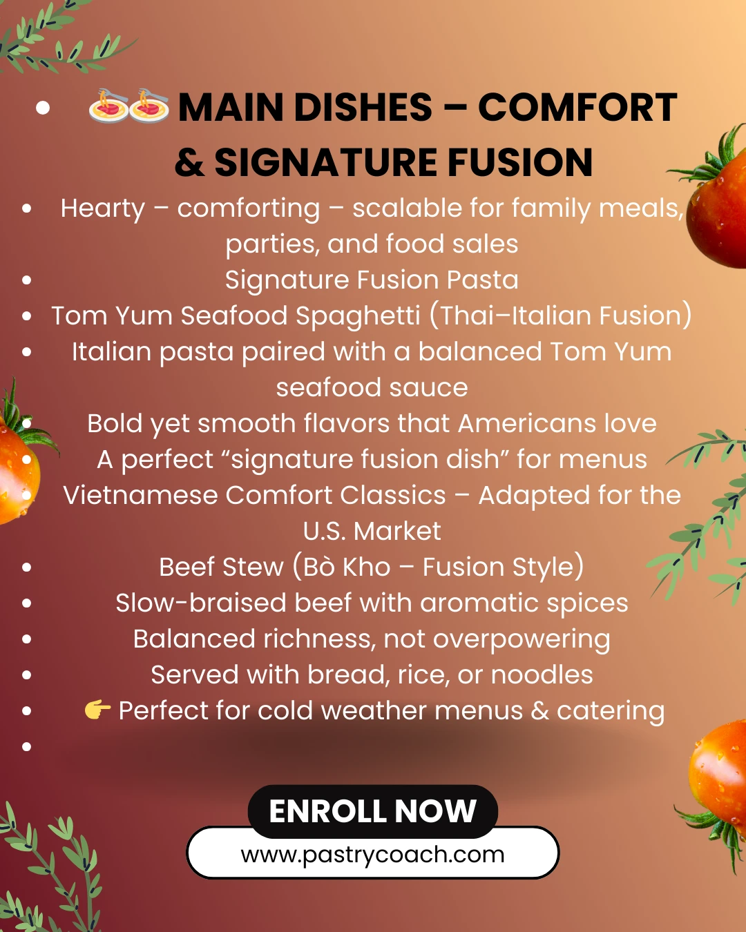 FUSION FOOD COOKING CLASS- JULLIA TRAN- PASTRY COACH